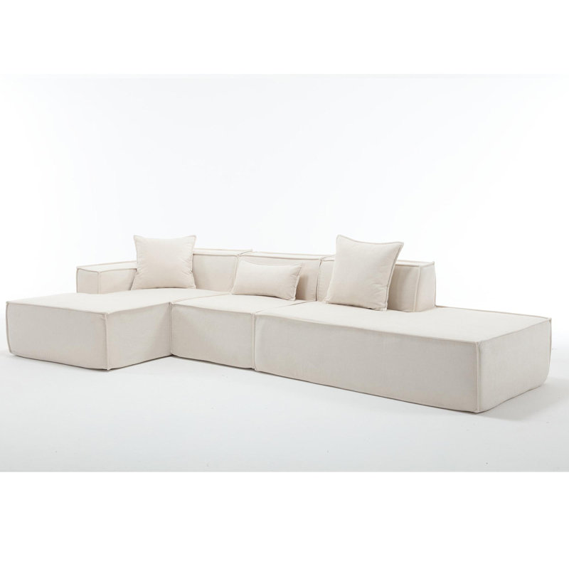 Upholstered Sectional, Left Hand Facing, Beige Polyester
