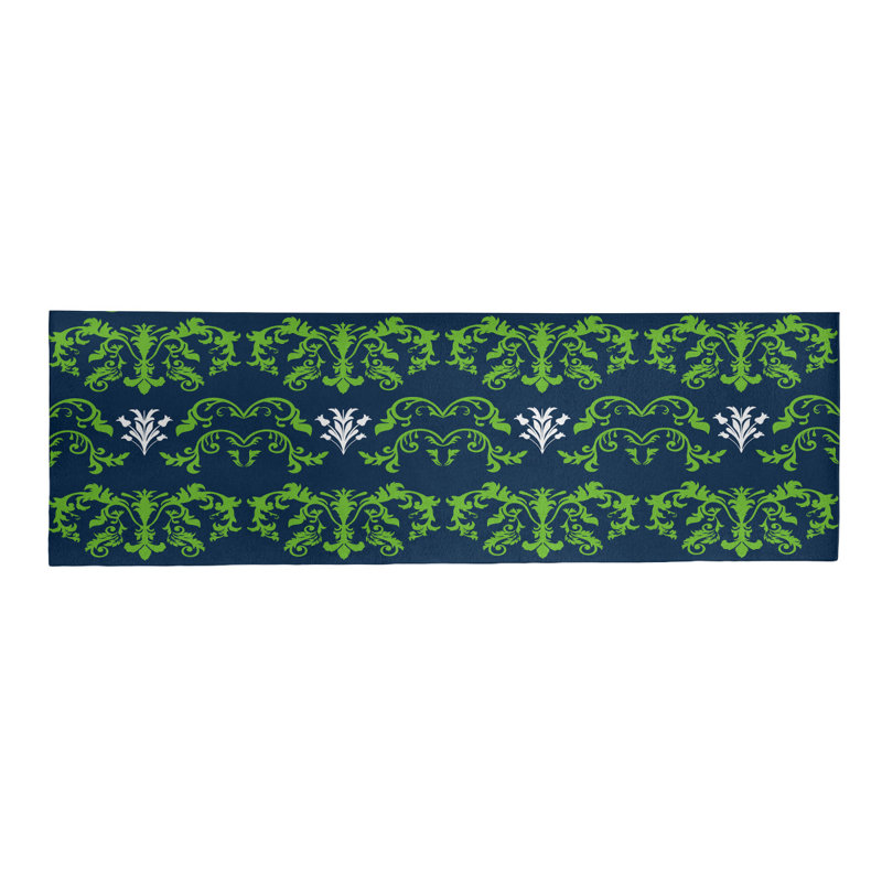 Tapis de couloir damassé bleu