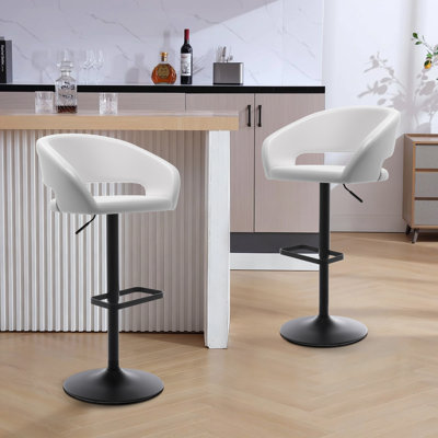 Adjustable Bar Stool with Hollow Back and Arms, Modern PU Leather and Metal base Swivel Barstool,for Kitchen Dining Room
