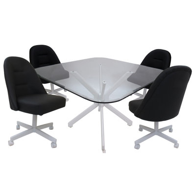 Chaises de roulette pivotantes en métal Heimbach M-235 - verre transparent - vinyle noir - noir
