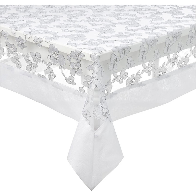 Etheline Floral Tablecloth, 120" L x 70" W, White