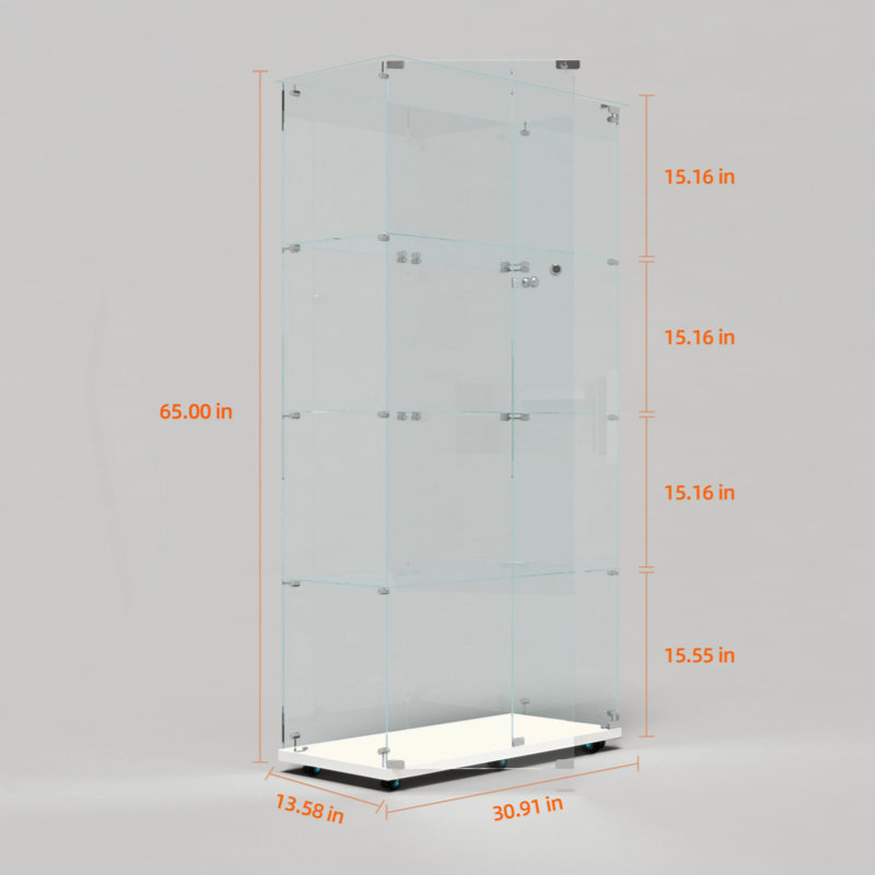 Tempered Glass Display Cabinet,Wine Cabinet, Storage Cabinet,File Cabinet,With Bluetooth LED Strip,Can Be Controlled By Remote Control Or Mobile APP,Swivel Casters,Can Be Placed Anywhere