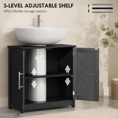 Armoire de rangement à piédestal, lavabo de salle de bain avec 2 portes de grange et tablette réglable (sans lavabo)