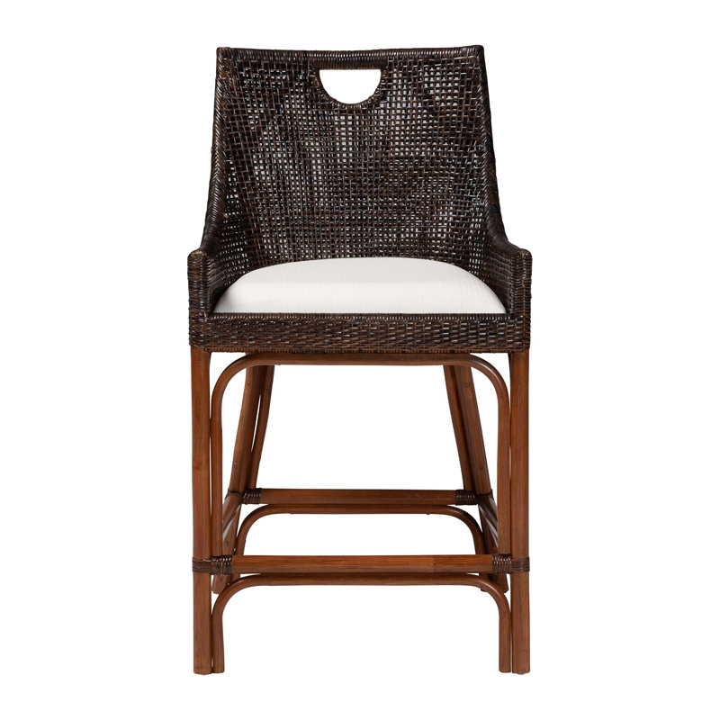 Tabouret de comptoir en osier tissé à la main avec profil à oreilles et poignée ajourée Bali