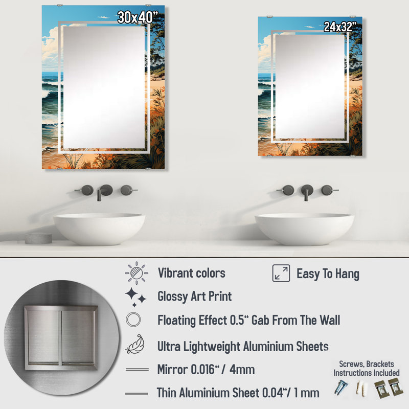 Kort - Grand miroir mural bord de mer MIR139334, 32 po x 24 po