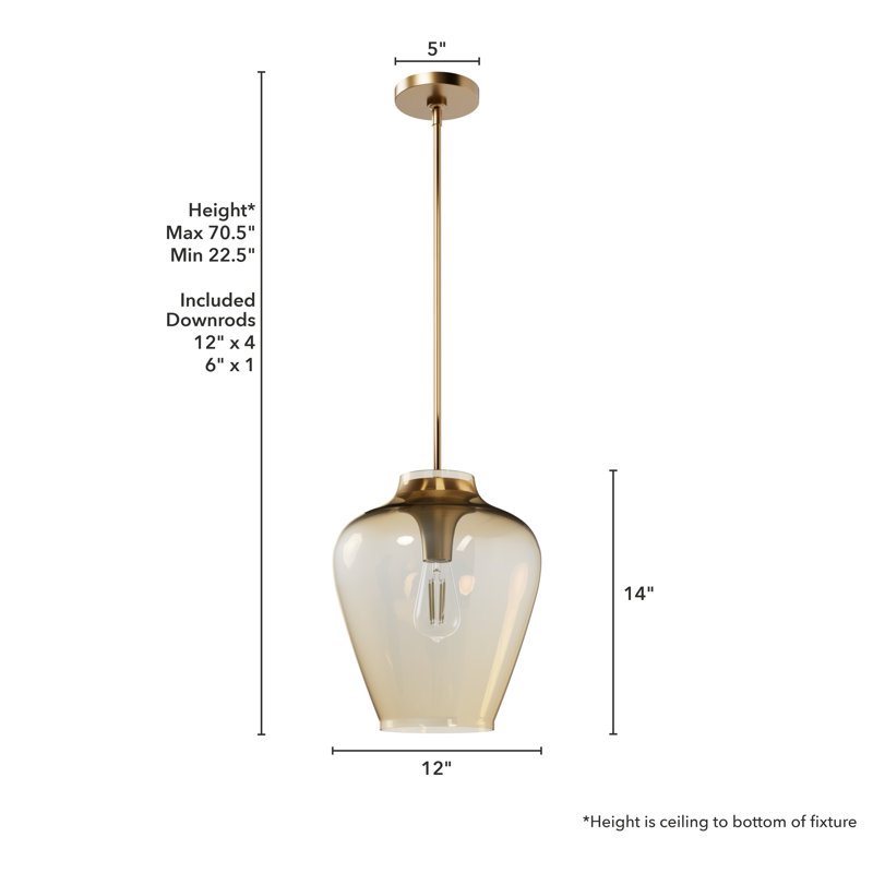 Kedzior 1 - Light 12 inch Single Teardrop Pendant, Brown, Gold