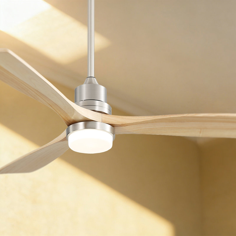  52-inch Modern Ceiling Fan with Light, APP, Remote Control Smart Fan, 3 Solid Wood Blades, DC Motor, 6 Speeds, Downrod Mount for Bedroom, Living Room