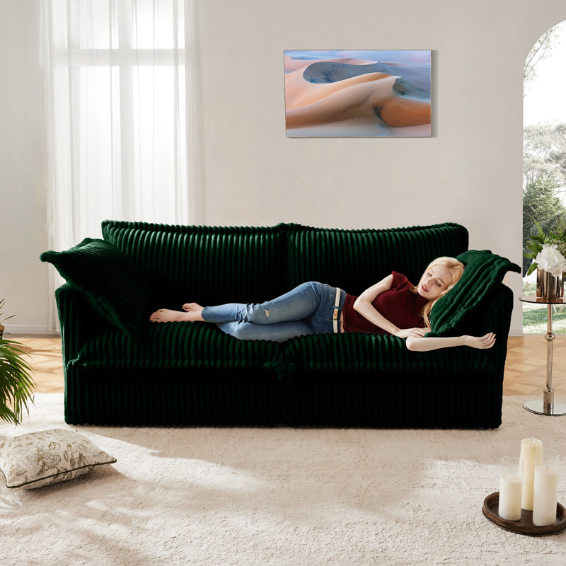 Slipcovered Sofa Couch, Modern Sofa With Suppleness Armrests,Deep Seat Sofa With Soft Multiple Big Pillows, Comfy Couch For Living Room, Apartment,Corduroy Fabric