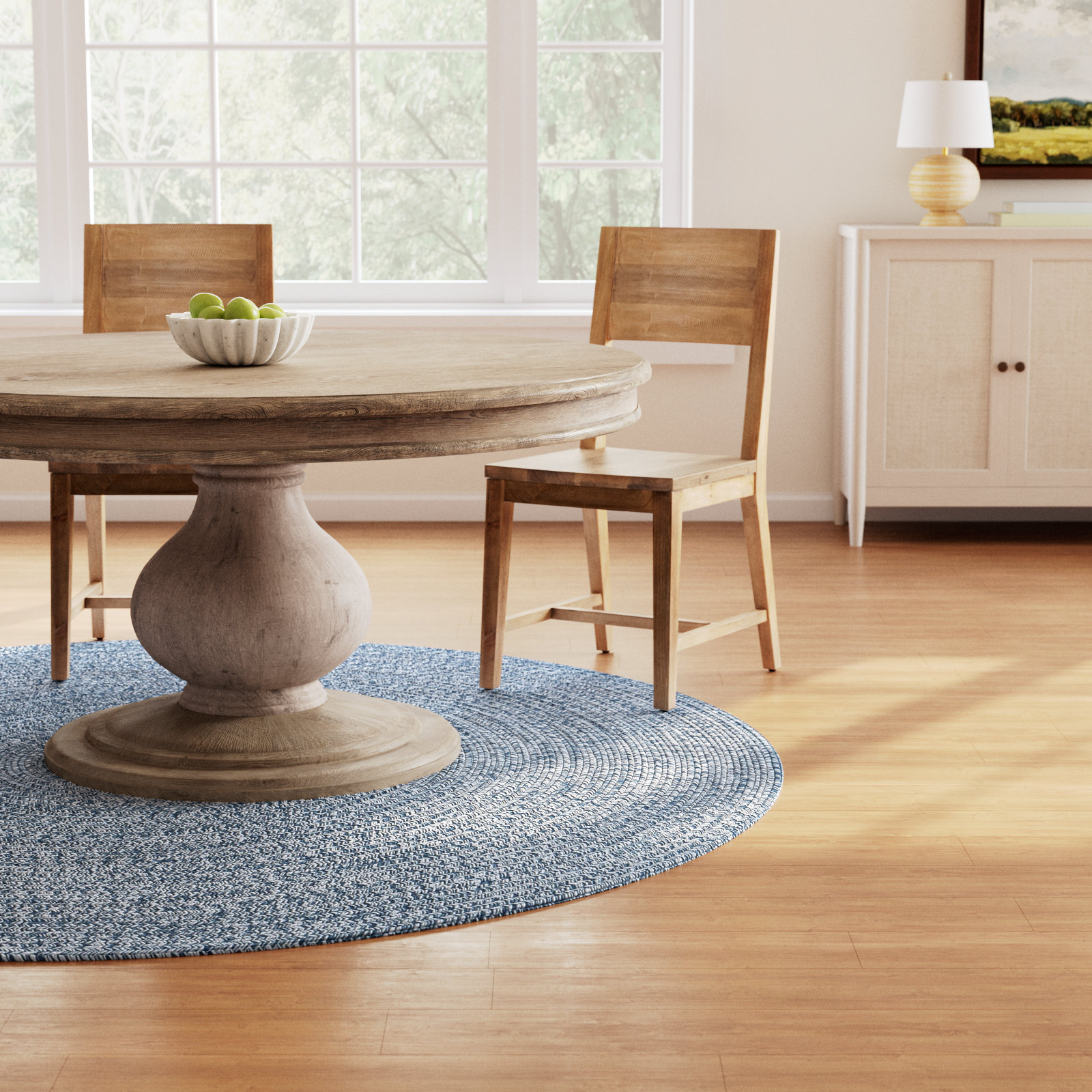 Amei Blue Hand-Braided Outdoor Rug, Round 6'