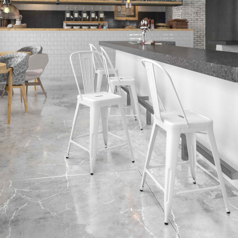Tabouret de bar Iddings, 4, Tabouret de comptoir (siège d'une hauteur de 24 p, Blanc