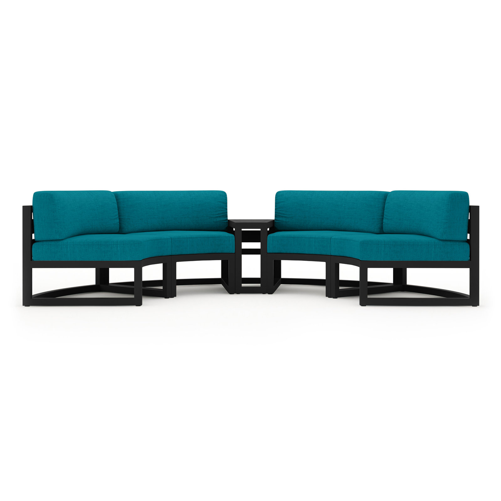 Bergeron Outdoor Curved Patio Sectional with Sunbrella Cushions, Spectrum Peacock Sunbrella® Plainweave, Black