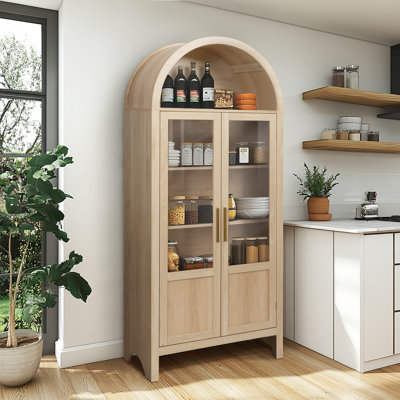 72" Tall Arched Kitchen Pantry, Modern Kitchen Storage Cabinets with Open Shelves by Ebern Designs