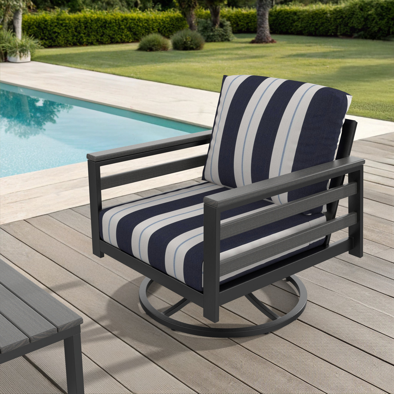 Townsend Sunbrella® Metal Swivel Patio Rocking Chair, Gray, Sunbrella Relate Harbor