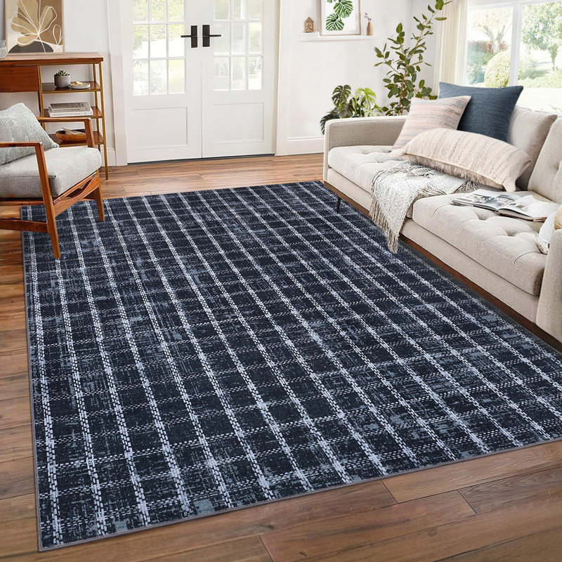 Modern Area Rug Checkered Rug Washable,Non-Slip Carpet for Living Room,Bedroom,Kitchen,Hallway mark Resistant Indoor Floor Mat