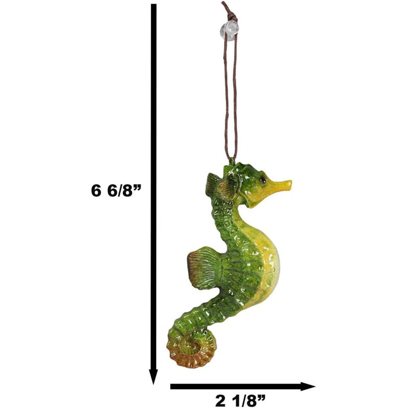 Ensemble de 6 décorations murales décoratives en forme d'hippocampe, H 4,25 po x l 2,25 po x P 0,5 po, Green