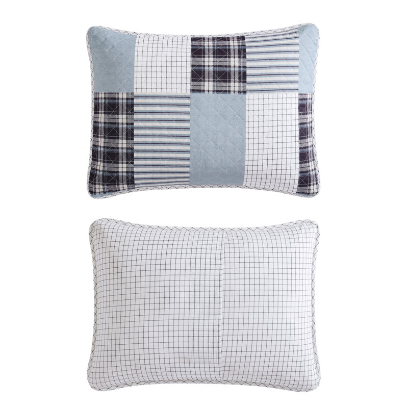 Camano Island Twin Quilt Set in Blue and White Cotton Patchwork