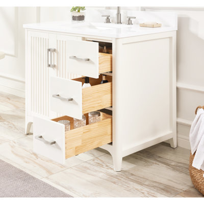 Meuble-lavabo de 36 pouces en bois massif avec puissance us, pré-assemblé, comptoir blanc brillant, 3 tiroirs silencieux, rangement réglable, options de couleurs doubles pour une décoration moderne, assemblage, ultra