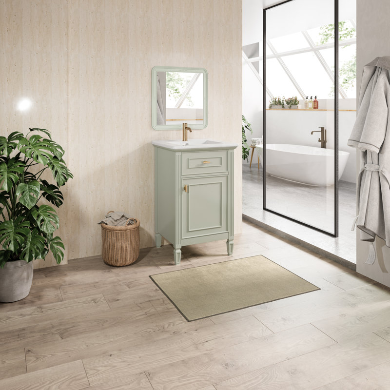 Meuble-lavabo de 20 pouces avec lavabo et pieds en bois massif pour petits espaces, Vert