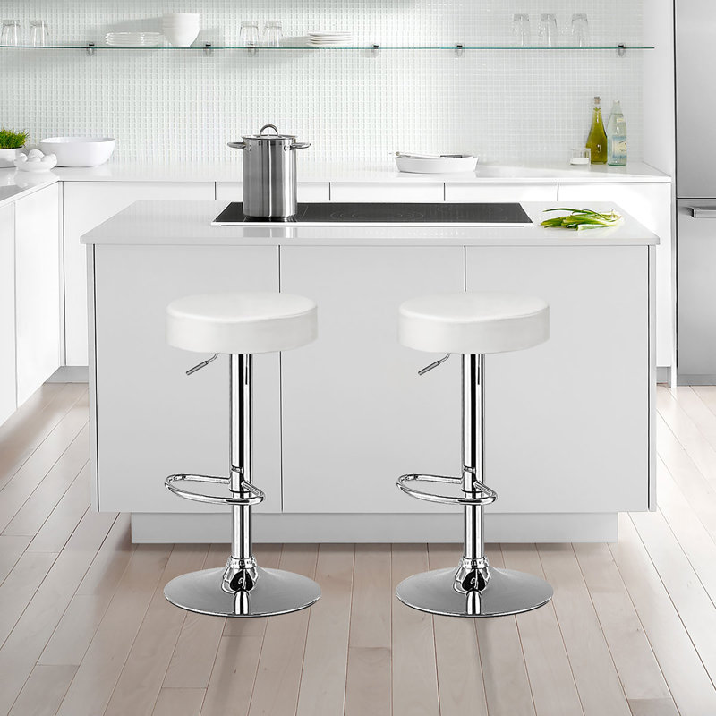 Schrager Swivel Upholstered Adjustable Height Counter Stool with Metal Frame, White, 2