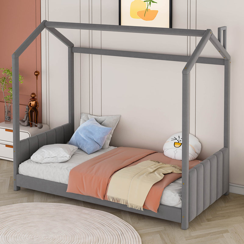 Lit en bois Searsboro, Simple, Gris