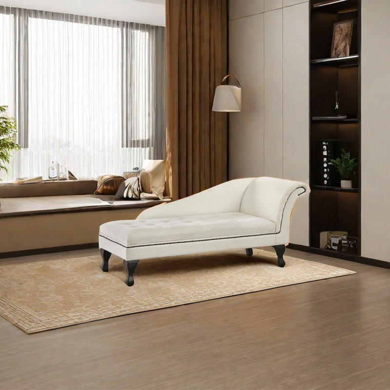 Chaise longue inclinable en velours, Accoudoir à droite (vu de face), Beige, Noir