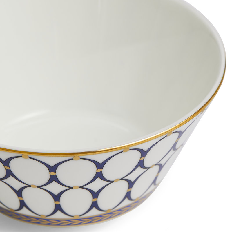 Renaissance Bone China Rice Bowl, Blue/White/Gold