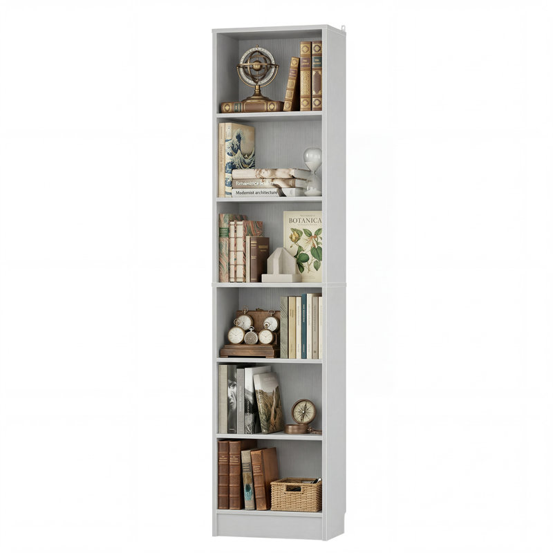 Bibliothèque 79,7 "à 6 tablettes avec 2 tablettes réglables, Gris
