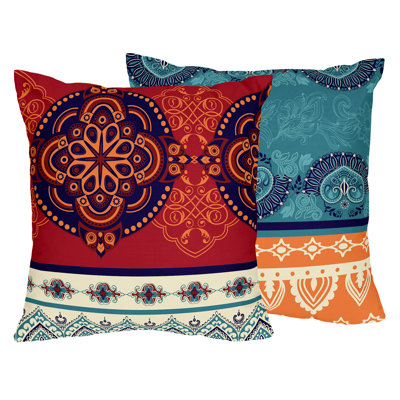 Red Boho Decorative Throw Pillow Covers (Set of 2) by Sweet Jojo Designs