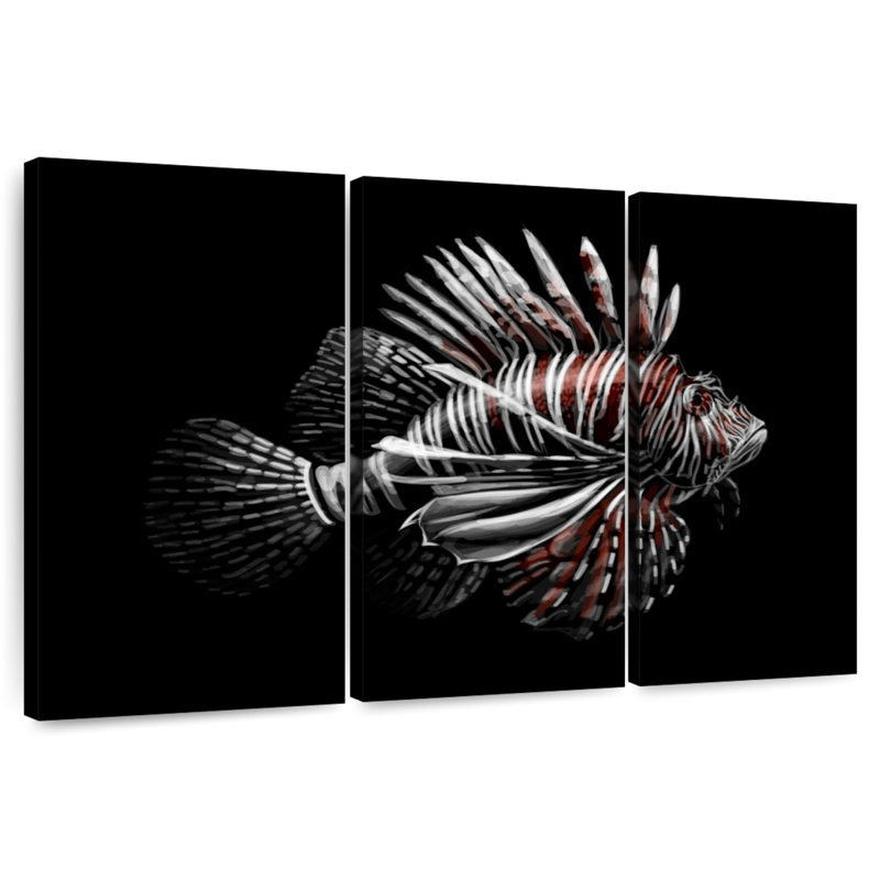 Poisson-lion Brampt sur fond noir, H 48 po x l 74 po