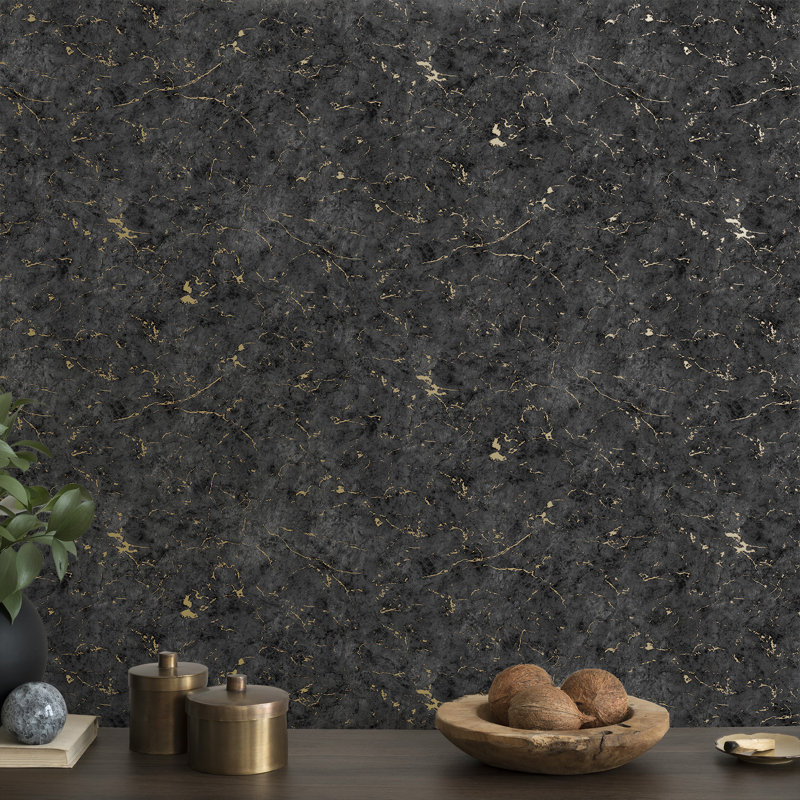 Superfresco Easy Gilded Plaster Copper Textured Plain 10m x 52cm Matte Wallpaper Roll, Black