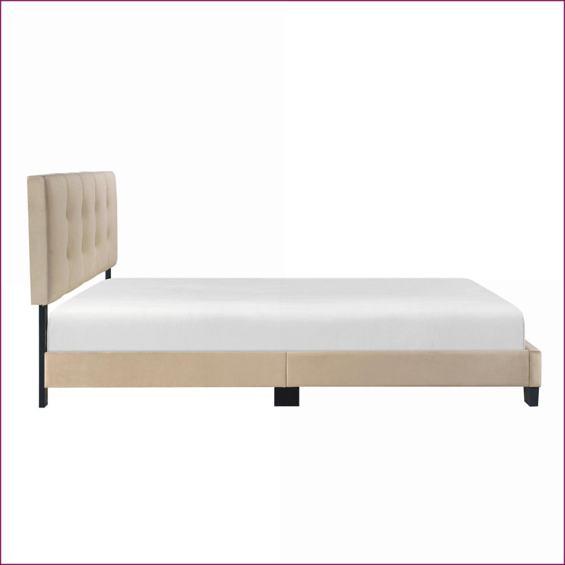 Lit plateforme en bois massif grand format en velours brun clair avec tête de lit capitonnée à hauteur réglable pour la chambre à coucher