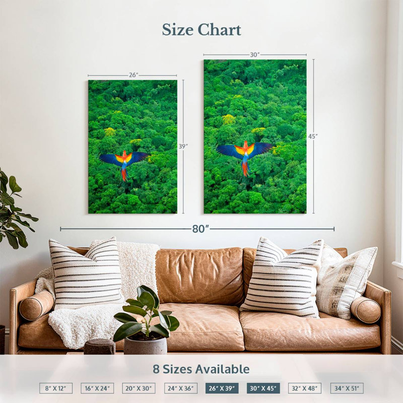Brampt Rainforest Scarlet Macaw, 39" H x 26" W