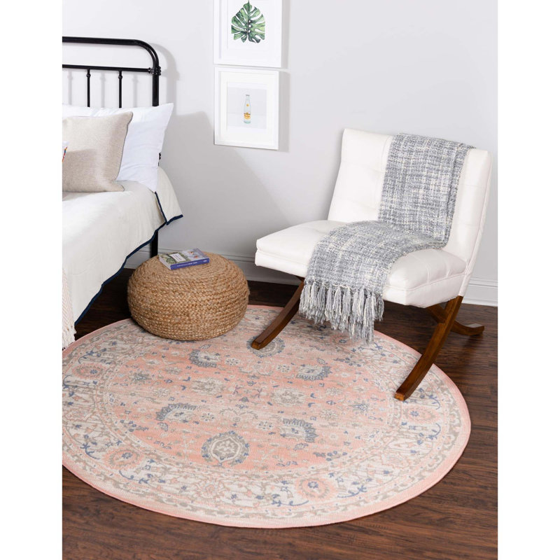 Tapis oriental rose poudre Exann, Rond 3 pi 3 po