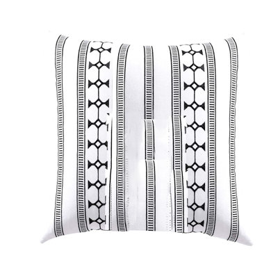 Benzara Jim Euro Sham, Black and White Clipped Jacquard Stripe Design