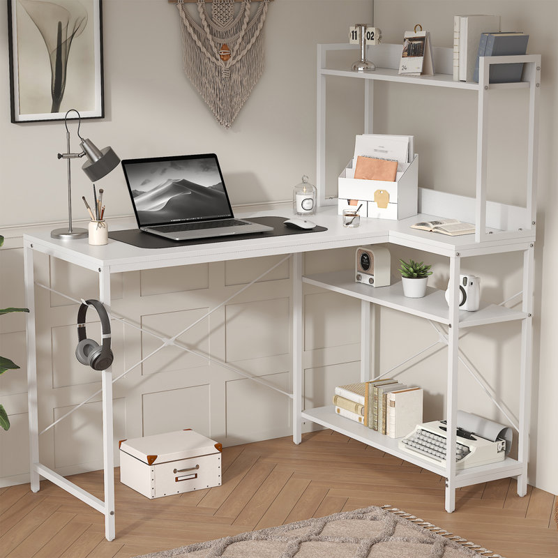 L-Shaped Steel Computer Desk, White