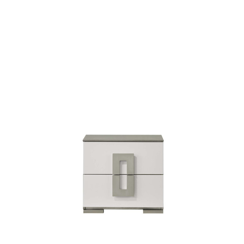 Table de chevet 2 tiroirs de style contemporain, Blanc / Gris