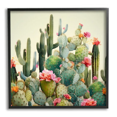 Bb-256-Prickly Cactus Blooms, reproduction encadrée sur bois