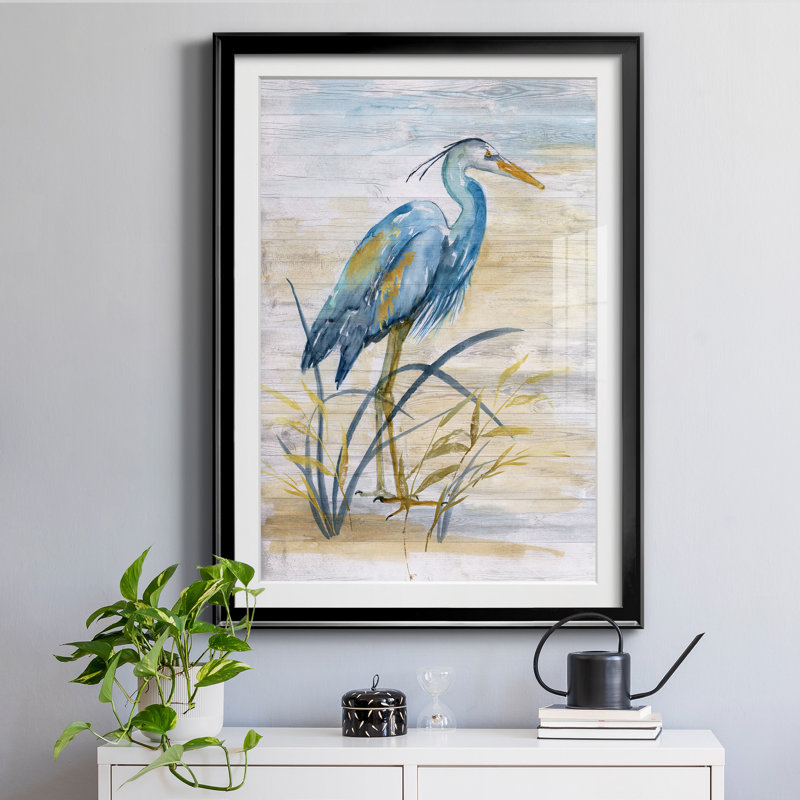 " Blue Heron I " by Nan, 30.5" H x 42.5" W x 1.5" D, Black Framed