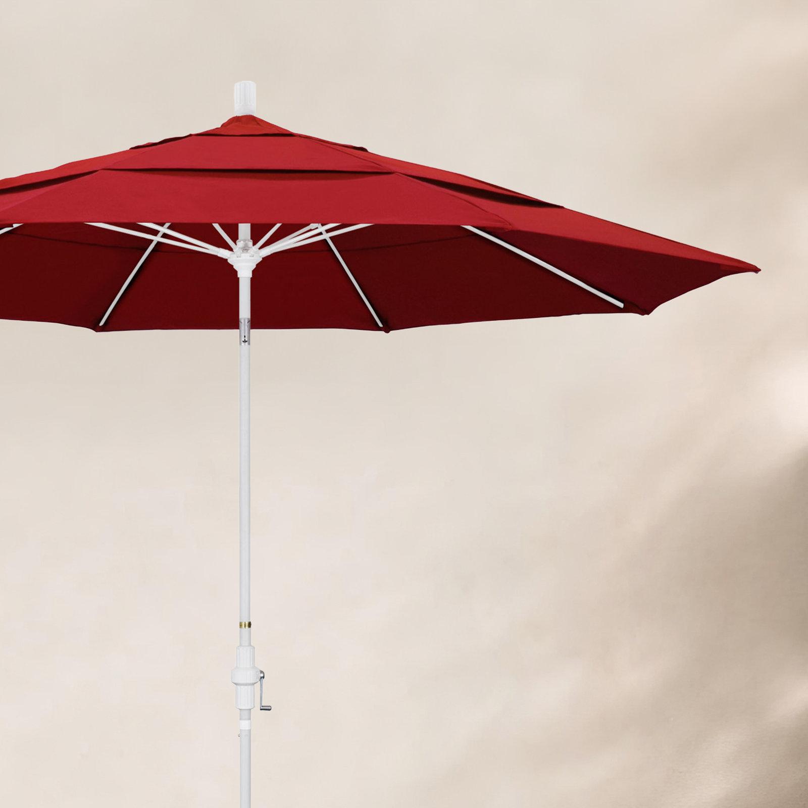 Brent 11' Sunbrella® Umbrella, 102"H x 132"W x 132"D, Matted White, Canvas Jockey Red Sunbrella® Canvas