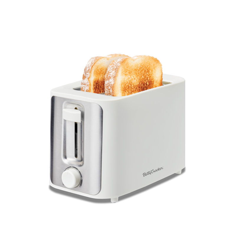 Betty Crocker 2-Slice Toaster, 900W, Variable Toast Shade Control, High Lift Feature, Cool Touch Housing, White