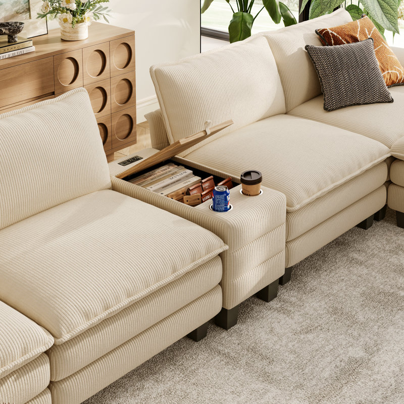 Table de bout modulaire avec rangement et porte-gobelets 15,3 po Colbey, Beige