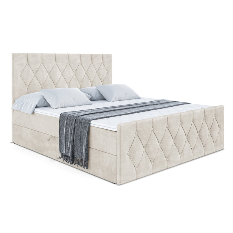Ashanty Divan Bed with Mattress, 160 x 200cm, Beige Cream
