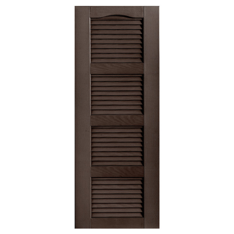 Cathedral Top Four-style Open Louvre Shutters Pair, 12", 32", Brown