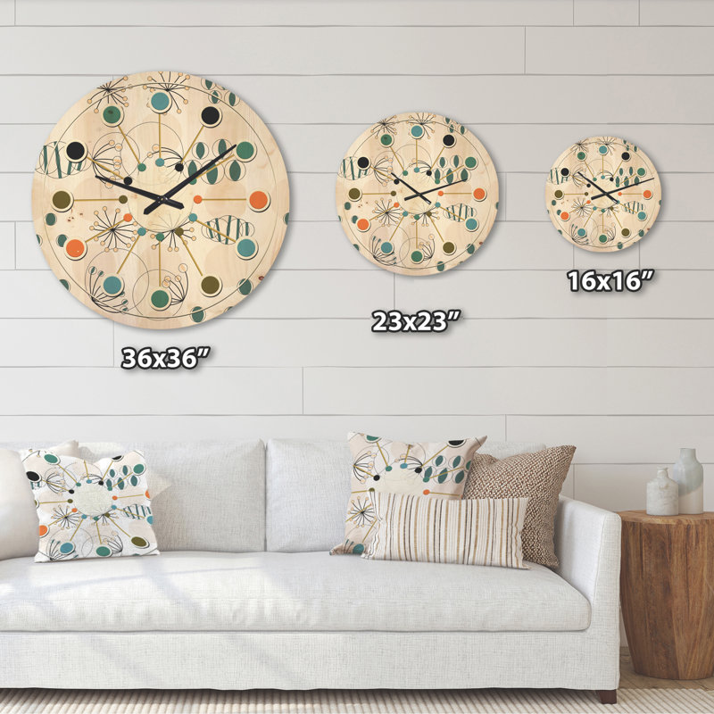 Horloge murale en bois à motif géométrique abstrait, Très grand