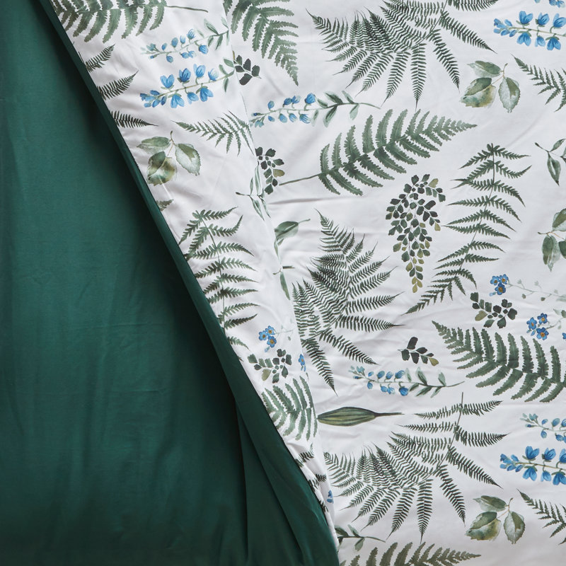 Green and White Floral Microfiber Full/Queen Duvet Cover Set