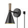 1-Light Black Plug-In Or Hardwire Wall Sconce With Wood-Toned On/Off Rotary Switch On Pivoting Shade
