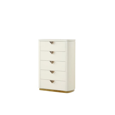 La Pierre Modern Style 5-Drawer Chest Made With Wood, Open Top Mirror And Gold Accents In Beige