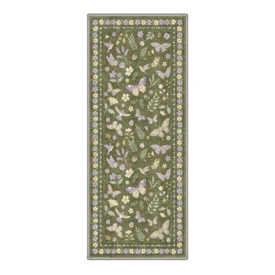 Adonis Serenia Floral Machine Washable Green / Purple / Beige Indoor Area Rug with Non-Slip Backing