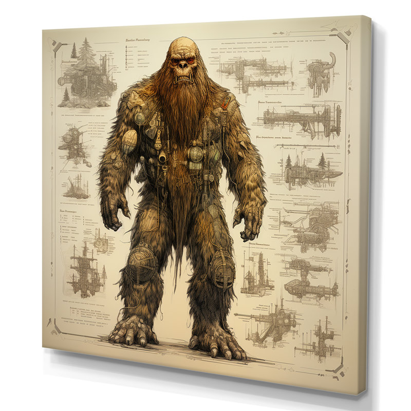 «Vintage Bigfoot Blueprint», art mural Bigfoot, H 16 po x l 16 po x P 1 po, Toile tendue