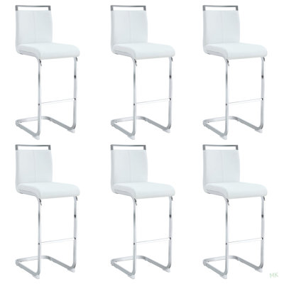 Moderne et magnifique tabouret de bar revêtu de cuir PU avec des pieds en métal argenté en forme de C pour les salles à manger, les cuisines, les terrasses et les chaises de bureau d'invités. (Ensemble de 6) (blanc + polyuréthane)
